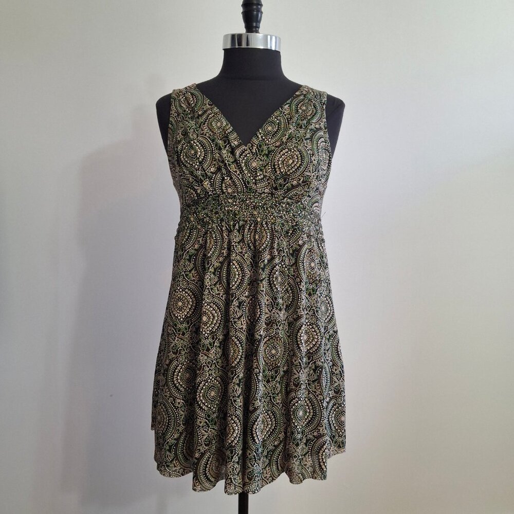 Fit & Flare Size M Lined Netting Dress Wrap Top Sleeveless Smocked Elastic Waist